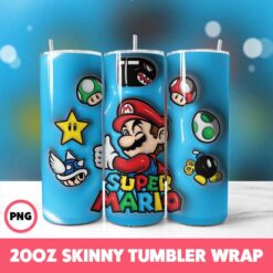 Super Mario 5 Tumbler Wrap, 20oz Skinny Tumbler Wrap